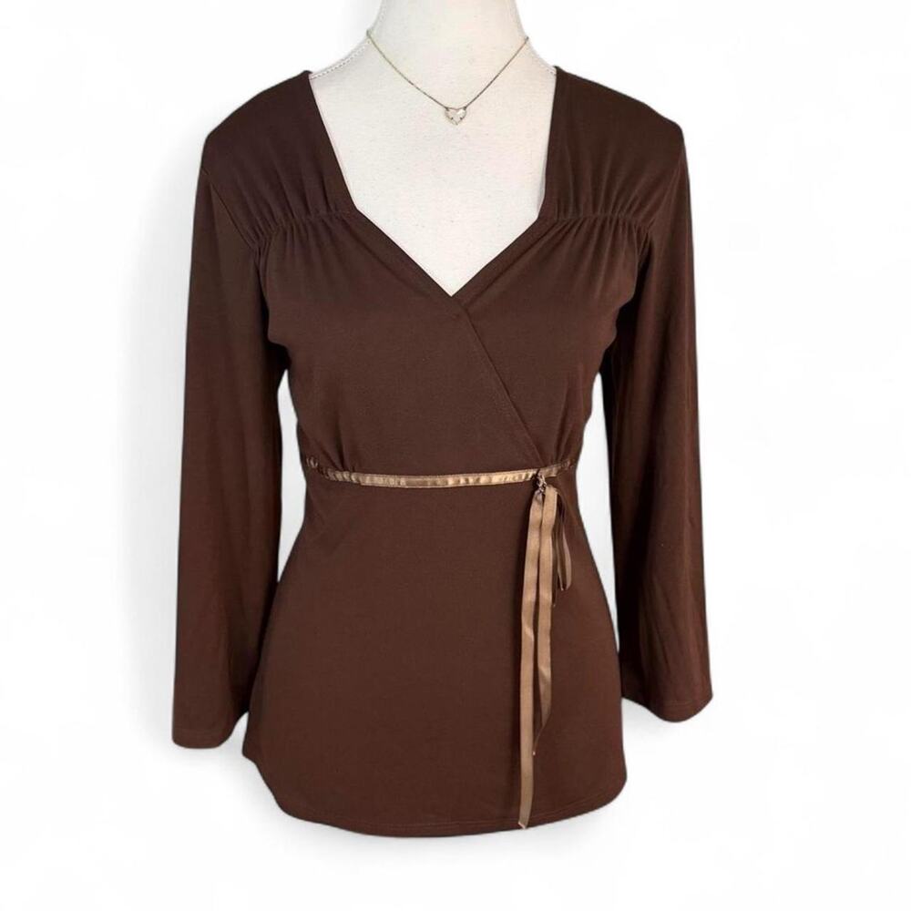 Brown LongSleeve BabyDoll Y2K Early 2000s Made In USA Vintgae Top Cute Size M